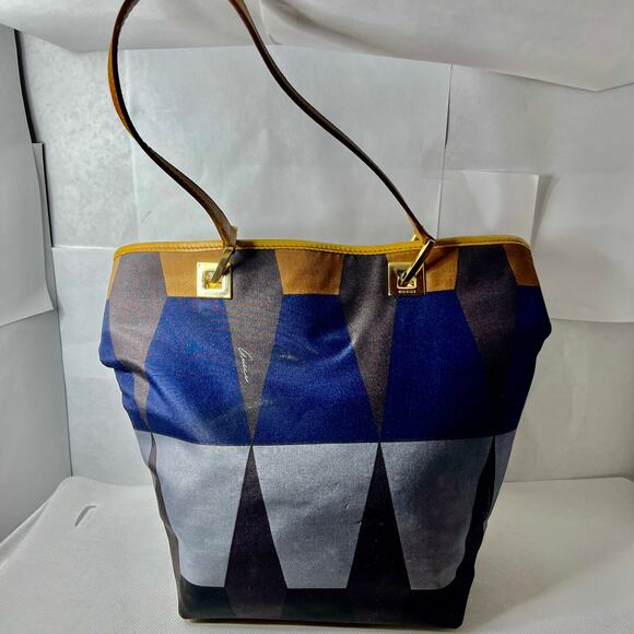 Gucci by Tom Ford Jacquard Blue Tote Silk Scarf Print Gold Tone Hardware - Picture 1 of 9